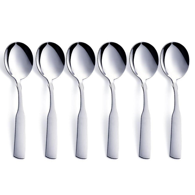 FULLYWARE Soup Spoons, Stainless Steel 6.1” Heavy Duty Round Spoons, Dinner Spoon Table Spoon Silverware, Metal Spoon Cutlery Set, 6-Piece