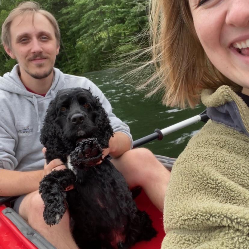 Kayaking on the lake with our sweet Stanley - 2021