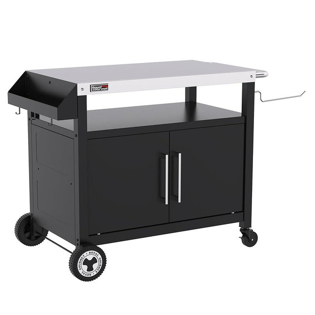 Grills House Outdoor Grill Cart with Wheels, Movable Kitchen Island with Storage Cabinet for BBQ, Stainless Steel Dining Cart Table for Food Prep, Black, PC3403S-SC