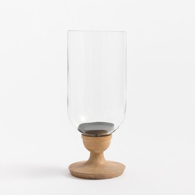 Kadence Wood Candlestick: Natural: Hurricane Pillar Holder