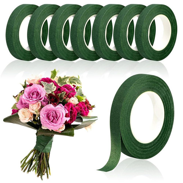COIDEA 8 Rolls Floral Tape, 1/2" Wide Flower Tape, Dark Green Floral Tape for Fresh Flowers, Adhesive Florist Tape for Floral Crafts, Bouquet Floral Arranging Stem Wrapping, Wedding Bouquet, 30Yard