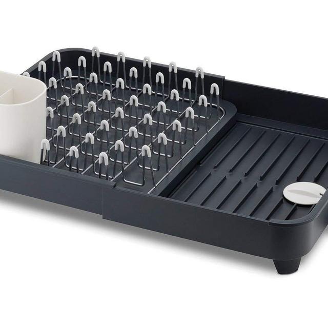 Joseph Joseph 85040 Extend Expandable Dish Drying Rack and Drainboard Set Foldaway Integrated Spout Drainer Removable Steel Rack and Cutlery Holder, Gray