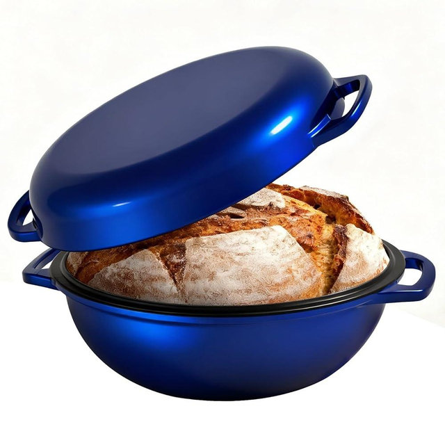2-in-1 Multifunctional Enameled Cast Iron Dutch Oven, 6QT Loaf Pan with Dual Handles, Perfect for Baking Sourdough, Roasting, Braising & Stews, Oven & Stovetop Safe, Easy to Clean & Pre-Seasoned