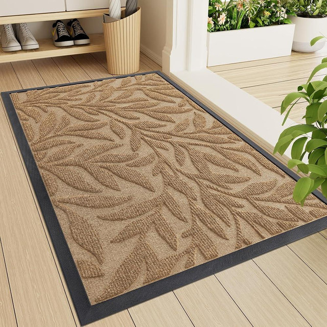 Smiry Front Door Mat Indoor Outdoor Entrance, Heavy Duty Natural Rubber, Trap Dirt and Moisture, Non-Slip Doormats, Low Profile, Easy Clean Patio Porch Entryway Mat, 29.5x17, Coffee