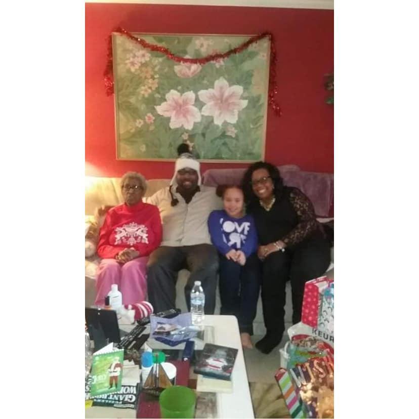 Here we are with Mama Cunningham and our niece Kalia on Christmas 2017