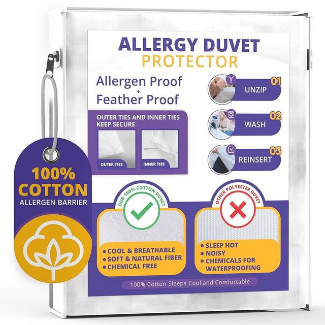 Allersoft| All Cotton Dust, Pet Dander, Feather, Pollen & Allergy Control Duvet Protector (90x96)