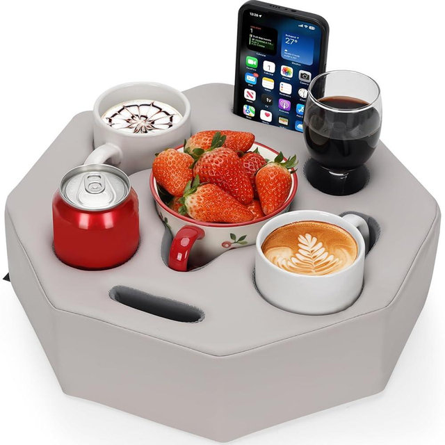 Couch Cup Holder Pillow,Couch Drink Holder,Octagon Couch Caddy for Coffee Cup,Phone,Remote,Couch Cup Holder Tray for Bed,Car,Sofa,Table