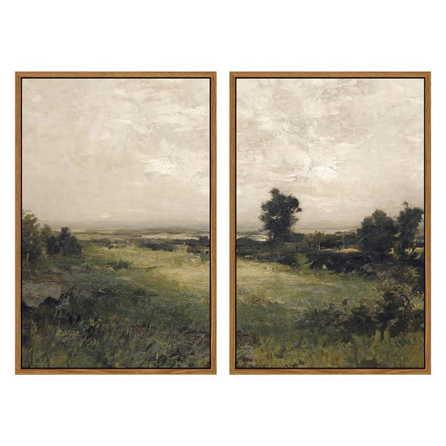 InSimSea Vintage Farmhouse Wall Art, rural landscapes canvas painting wall decor, nature painting wall art for living room, bathroom wall decorations (16"x24", set of 2)