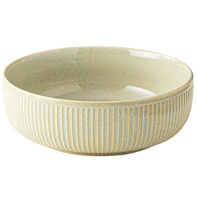 Yundu 11-inch Ceramic Serving Bowl, 135 oz (approx. 4 quarts) Large Salad & Mixing Bowl with Striped Glaze Finish（Flambe Green）