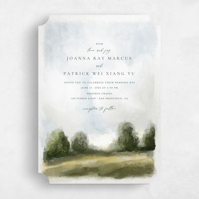 Green Ticket Wedding Invitation - Carroway Portrait