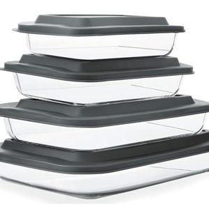 8-Piece Deep Glass Baking Dish Set with Plastic lids,Rectangular Glass Bakeware Set with Lids, Baking Pans for Lasagna, Leftovers, Cooking, Kitchen, Freezer-to-Oven and Dishwasher, Gray