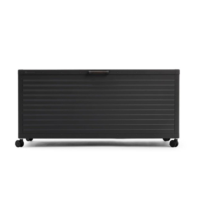 MIRADOR 281 Gallon Large Outdoor Metal Deck Box with Wheels, Storage Box with Lid for Patio Furniture, Garden Tools, Outdoor Cushion, Charcoal