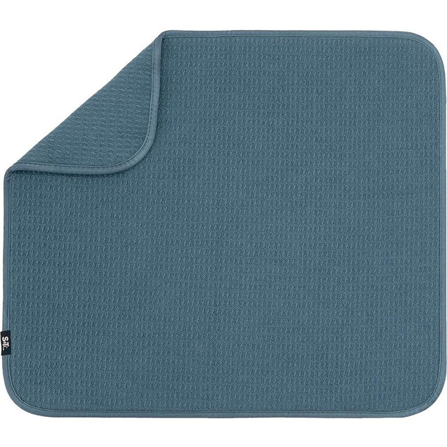 S&T INC. Dish Drying Mat, Highly Absorbent Microfiber Kitchen Counter Mat, Dish Drying Pad for Dishes, Utensils, Pots and Pans, Large 16" x 18", Tapestry Blue