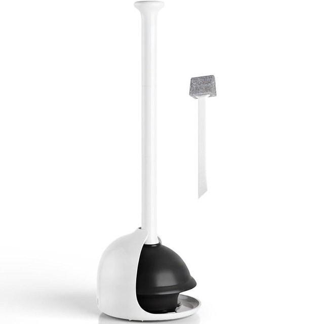 Denvlex Toilet Plunger with Holder, Heavy Duty Plunger and Holder Combo for Bathroom Cleaning, Bathroom Decor, Bathroom Accessories, Toilet Bowl Cleaners, 19-Inch Pearl White