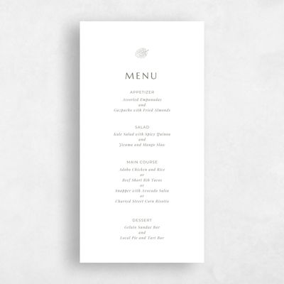 White Destination Wedding Menu - Morelos