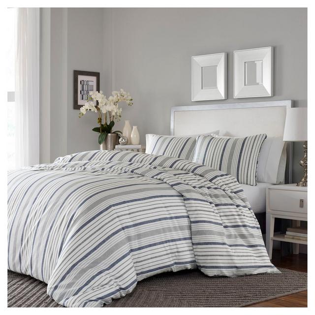 12pc Queen Delphi Embroidered Stripe Comforter & Sheets Bedding Set -  White/Gray