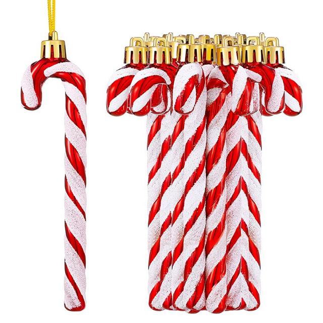 36 Pack Christmas Glitter Candy Cane Sparking Plastic Candy Cane Christmas Tree Hanging Decorations Ornaments for Holiday Party Decoration Favors
