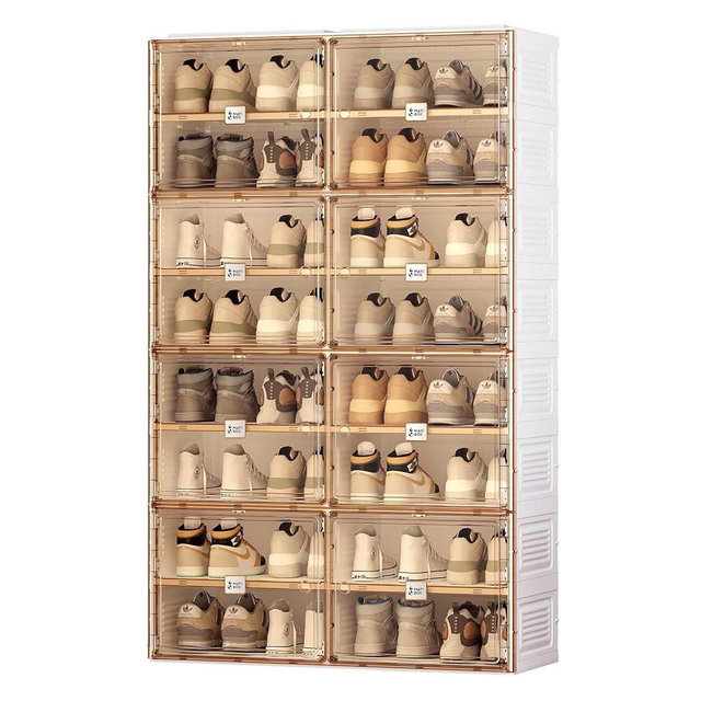 ANTBOX Portable Shoe Rack Organizer for Closet Entryway, Stackable Sneaker Storage Shoe Cabinet with Magnetic Clear Door, Large Plastic Storage containers Bins with Lids 8 Tiers 32 Pairs