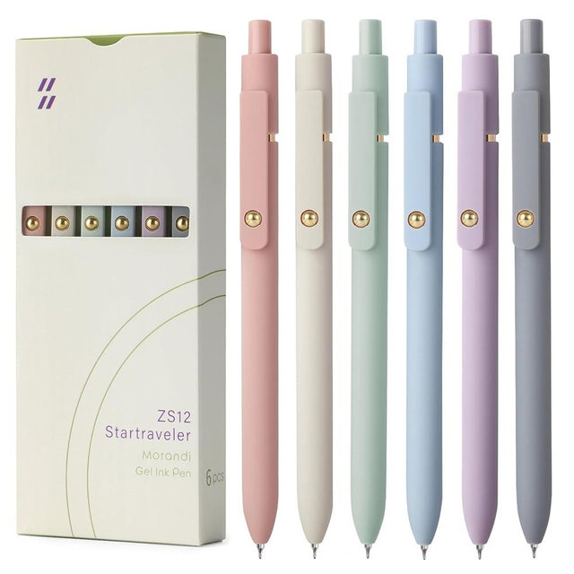 FIOVER Gel Pens - 6Pcs 0.7mm Fine Point Smooth Writing Pens, Black Gel Ink Journaling Supplies for Note Taking, Cute Aesthetic Office School Supplies Gifts for Women(6 Pcs Gold Morandi)