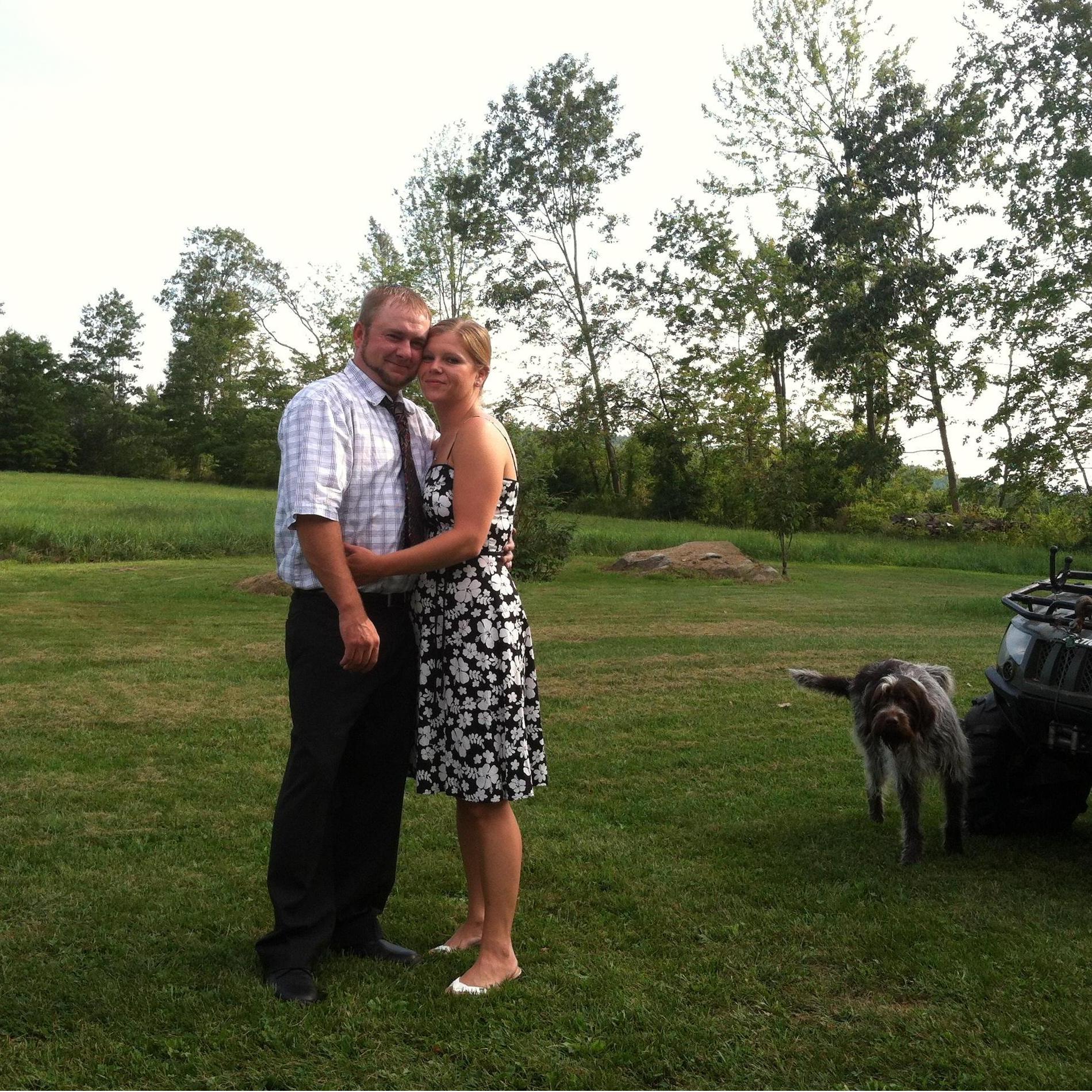 Before Jeff and Sarah's wedding. Photo bomb by Trapper.