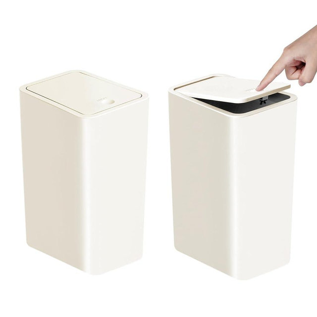 TIPGO Bathroom Trash Can with Lid, 10 Liter/ 2.6 Gallon Slim Garbage Can, Small Trash Bin Waste Basket with Pop-Up Lid for Kitchen, Bedroom, Living Room, Office (2 Pack, White)
