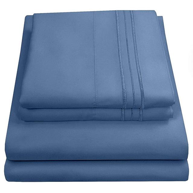 King Size Sheets - Breathable Luxury Bed Sheets with Full Elastic & Secure Corner Straps Built In - 1800 Supreme Collection Extra Soft Deep Pocket Bedding Set, Sheet Set, King, Denim