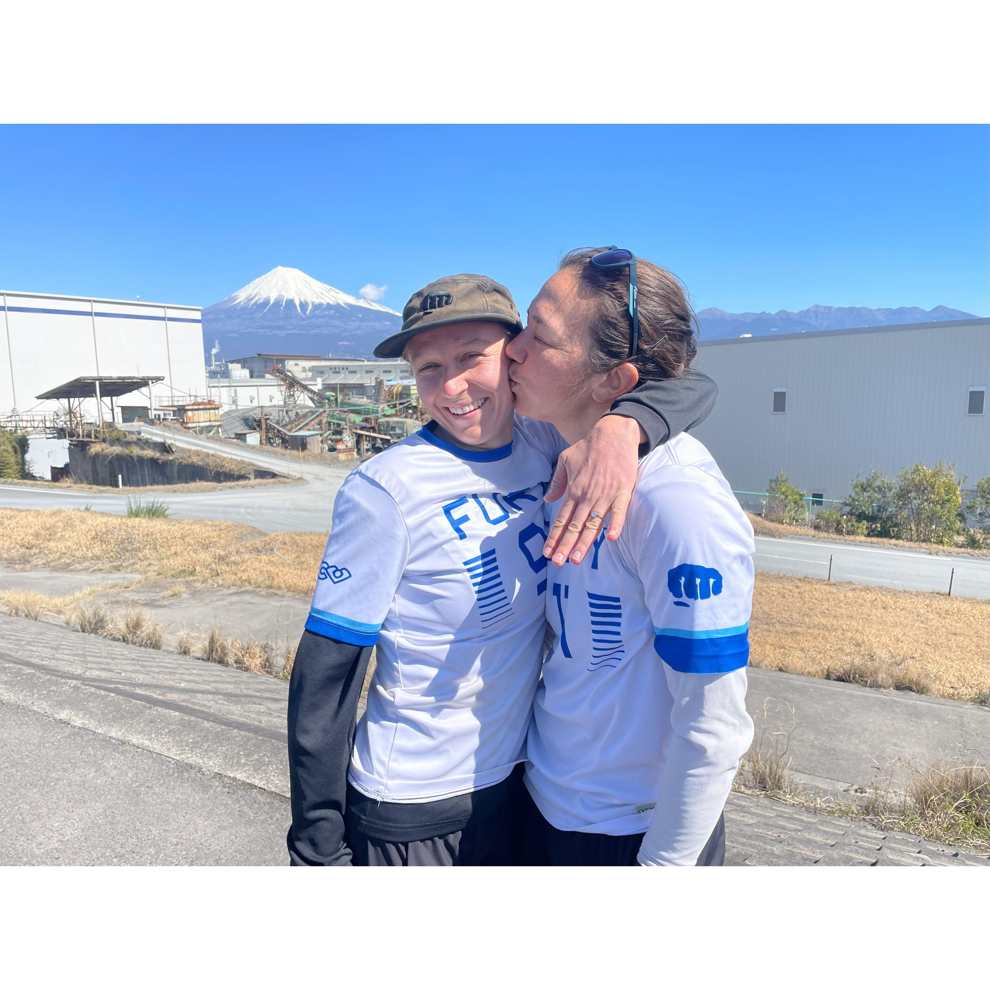 After we got engaged, we played a frisbee tournament in Fuji City, Japan