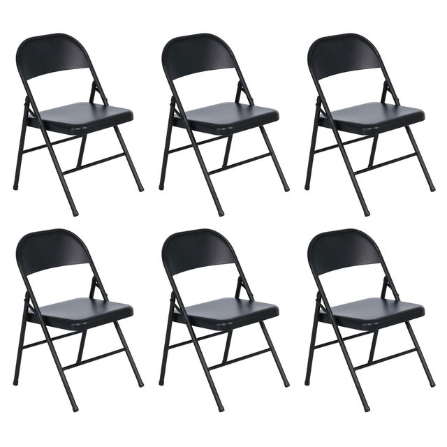Peakform Steel Folding Chair with Cross Leg Braces Construction and Foot Caps for Study Rooms, Conferences, and Office Use, Black, 6 Pack