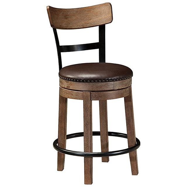 Signature Design by Ashley Pinnadel 24" Modern Farmhouse Swivel Counter Height Barstool, Light Brown