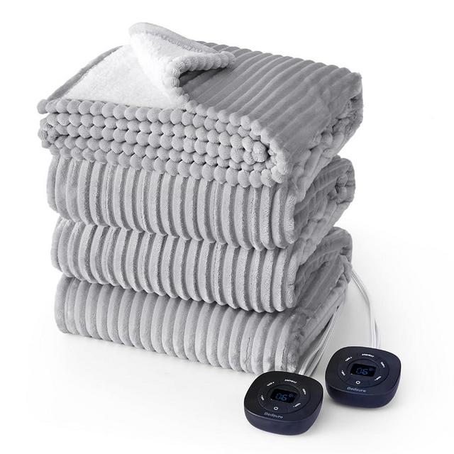 Bedsure Electric Blanket Queen - Soft Ribbed Flannel Heated Blanket with Dual Control, Fast Heating Blanket with 10 Heating Levels & 10 Time Settings, 8 Hours Auto-Off (84x90 inches, Harbor Mist)