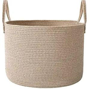 JMvicyroam 65L Extra Large Blanket Basket for Living Room - Woven Cotton Rope Laundry Hamper with Reinforced Handles - Storage Bin for Pillows, Comforters & Toys - Machine Washable,Oatmeal