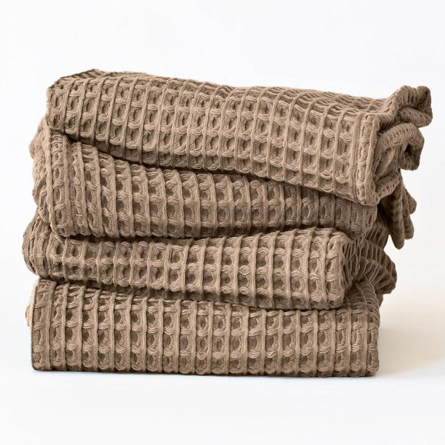 Viva Maison Waffle Hand Towel Sets for Bathroom - Soft, Quick Dry, Thin, Lightweight, 100% Turkish Cotton Towels 20x35 (Brown, Set of 4 Hand Towels)