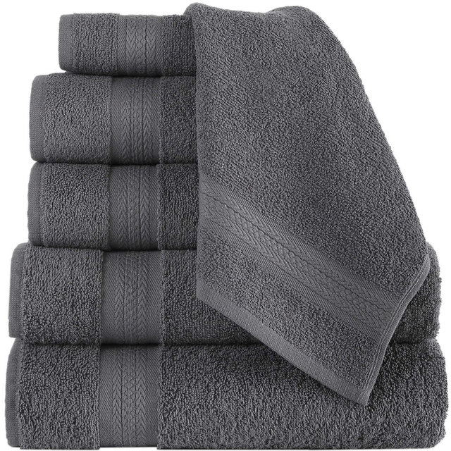 REGAL RUBY, 6 Piece Towel Set, 2 Bath Towels 2 Hand Towels 2 Washcloths, Soft and Absorbent, 100% Turkish Cotton Towels Grey