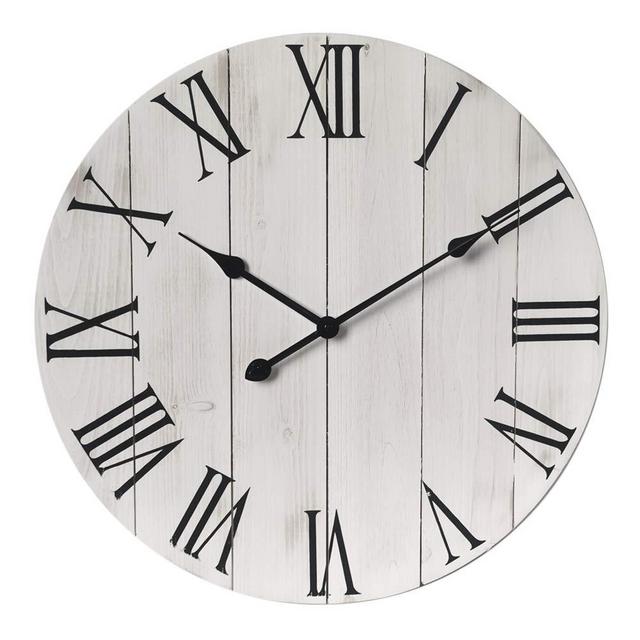 ALNHF 24 Inch Wood Silent Quartz Clock,White Distressed Shiplap Farmhouse Wooden Wall Clocks for Indoor Decor