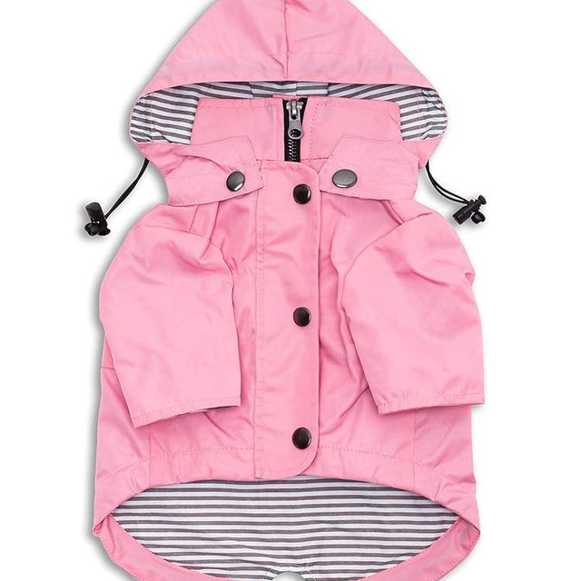 Ellie Dog Wear Zip Up Dog Raincoats with Reflective Buttons, Pockets, Rain/Water Resistant, Adjustable Drawstring, & Removable Hood - XXS to XXL - Stylish Premium Dog Raincoats (Pink, X-Large)