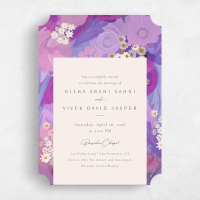Purple Ticket Wedding Invitation - Chesley Portrait