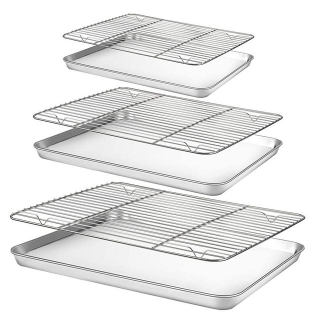 Baking Sheet with Rack Set [3 Sheets+3 Racks], HUSHIDA Stainless Steel Cookie Sheets Baking Pan with Cooling Rack(16"/12.8"/9"), Nonstick Baking Tray Non-Toxic, Heavy Duty&Easy Clean, Dishwasher Safe