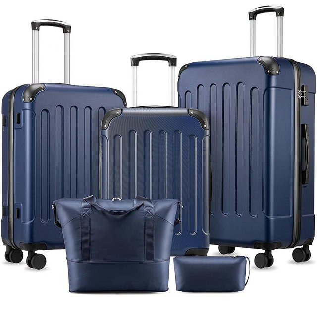 YOETEY Luggage Sets 5 Piece, Hardside Suitcase with Wheels, TSA Approved, Blue