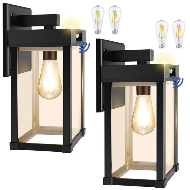 AEQ Solar Wall Lights Outdoor, Solar Wall Sconce with 3 Lighting Modes & Motion Sensor, Waterproof Porch Light with Clear Panel for Garage Porch Yard Front Door 5.8 x 5.8 x 13.58 in