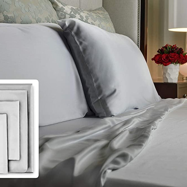LUXOME 100% Bamboo Sheet Set | King Size | 400tc Luxury Bamboo | Stone | 4-Piece Set (Fitted, Flat, 2 Pillowcases)