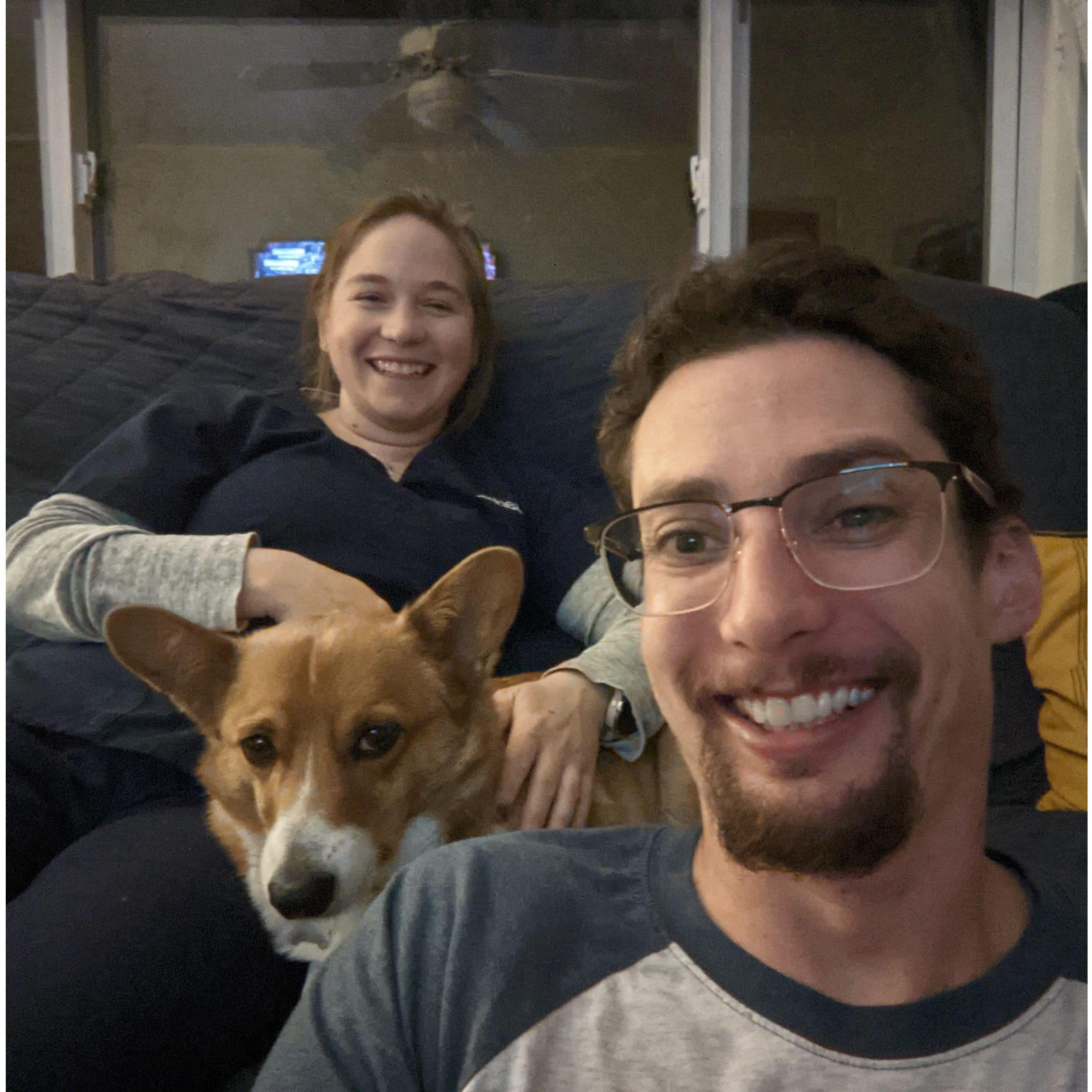 Cuddling with our good boy, Corbin.