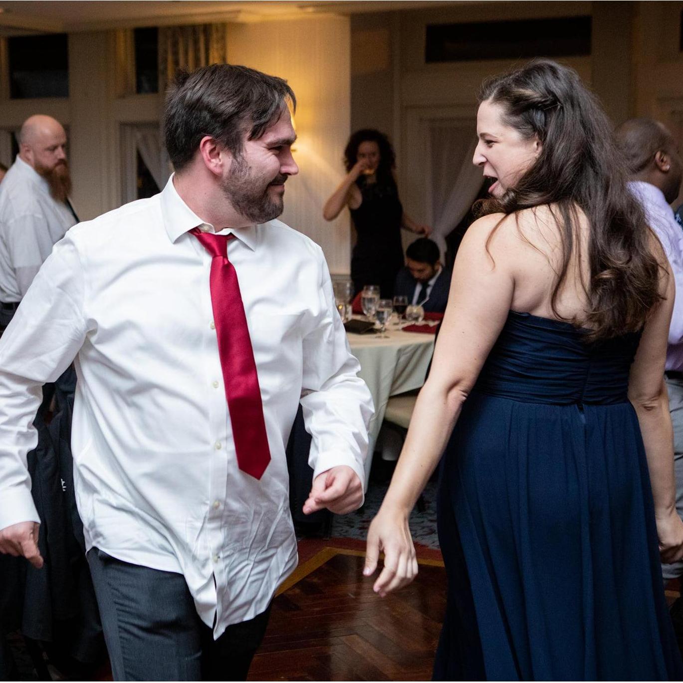 Dancing at our friends Noah and Michelle's wedding 2019.