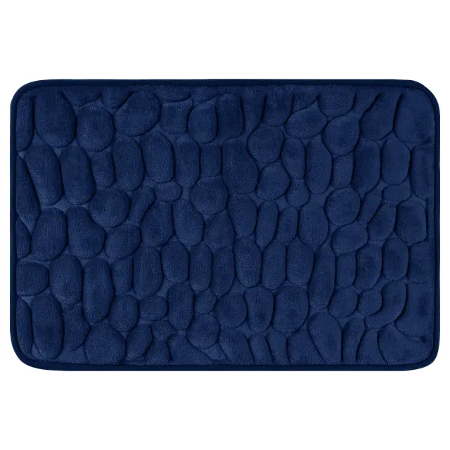 Unique Bargains Memory Foam Ultra Soft Non-Slip Water Absorbent Quick Dry Bathroom Mats Navy Blue 16" x 24"