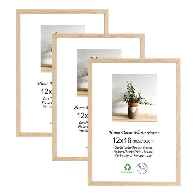 LYYYXGYP 12x16 Oak Wood Picture Frame 3 Pack Wooden Photo Frame Natural Solid Wood Color Frame Gallery Poster Frame with Plexiglass for Wall Hanging