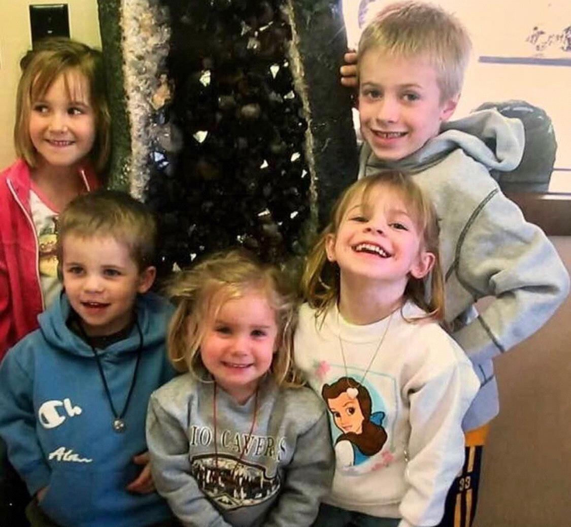 (From left to right) Cousin Hannah Hartney, Usher and brother of the Bride Caleb Macy, cousin Ava Hartney, Leah Macy, Usher and brother of the Bride Nathan Macy