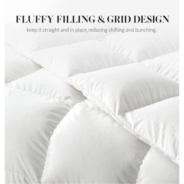 Feather Down Fiber Comforter,Filled with Feather and Down Fiber, All Season White Luxury Bed Comforter,Ultra Soft 100% Cotton Duvet Insert,King Size 106"x90"