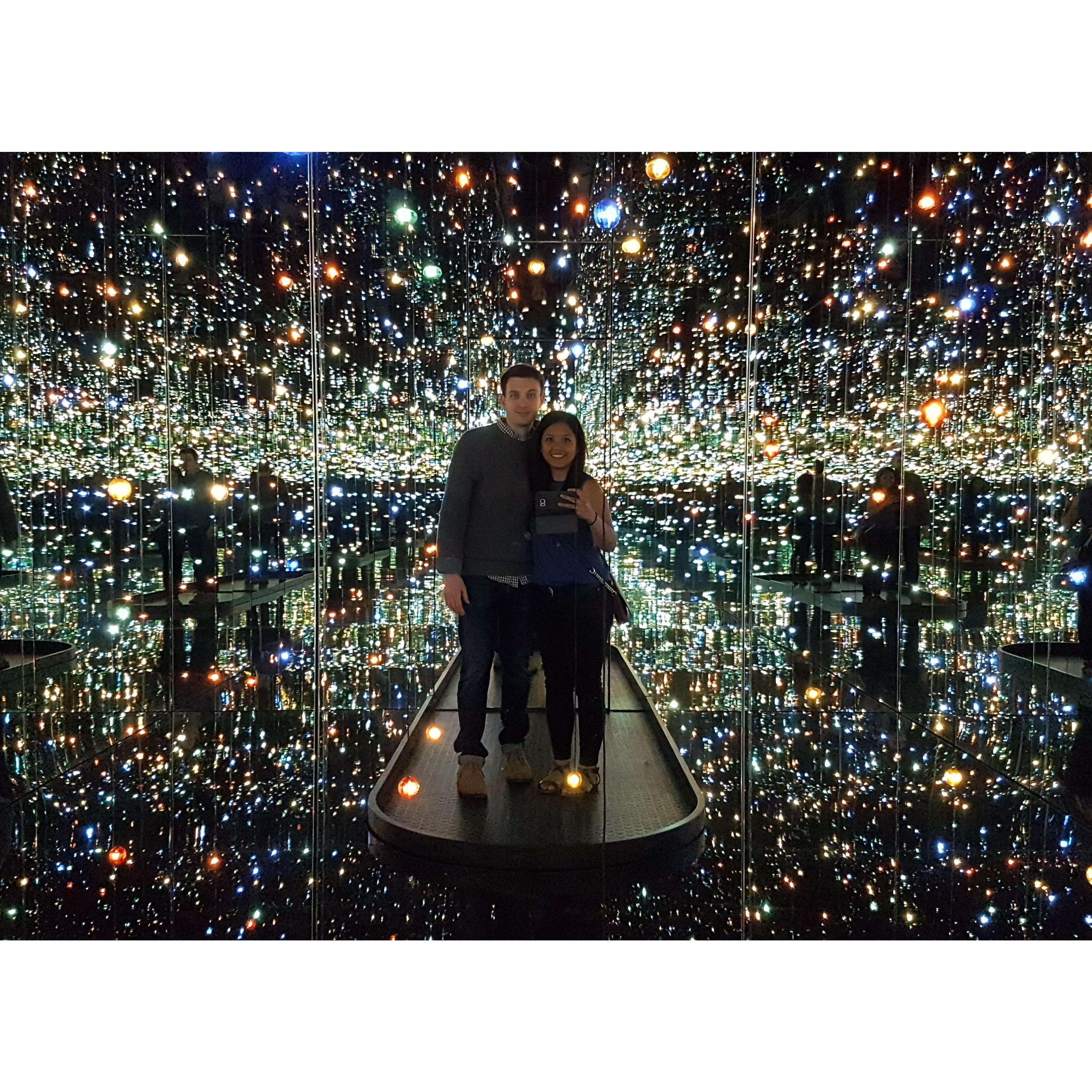 Yayoi Kusama Infinity Mirrors Exhibit in Washington, D.C., - we lined up for at least 5 hours in total. Ces thinks it was worth it, John disagrees!