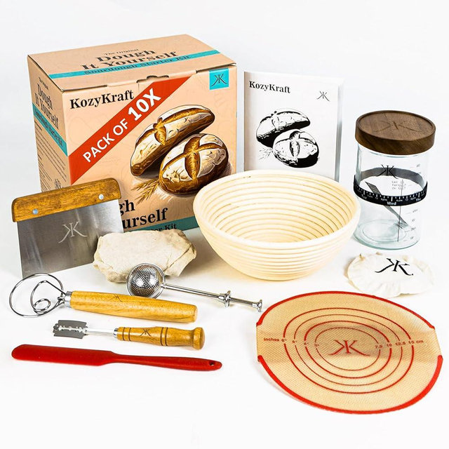 KOZY KRAFT DOUGH IT YOURSELF Sourdough Starter Kit - Glass Jar, Bread Making Supplies, Gluten-Free Option, with Health Tracker & Baking Accessories"