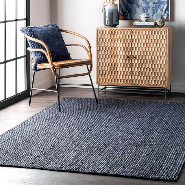 nuLOOM 5x8 Rigo Jute Hand Woven Area Rug, Navy, Solid Farmhouse Design, Natural Fiber, For Bedroom, Living Room, Dining Room, Hallway, Office, Kitchen, Entryway