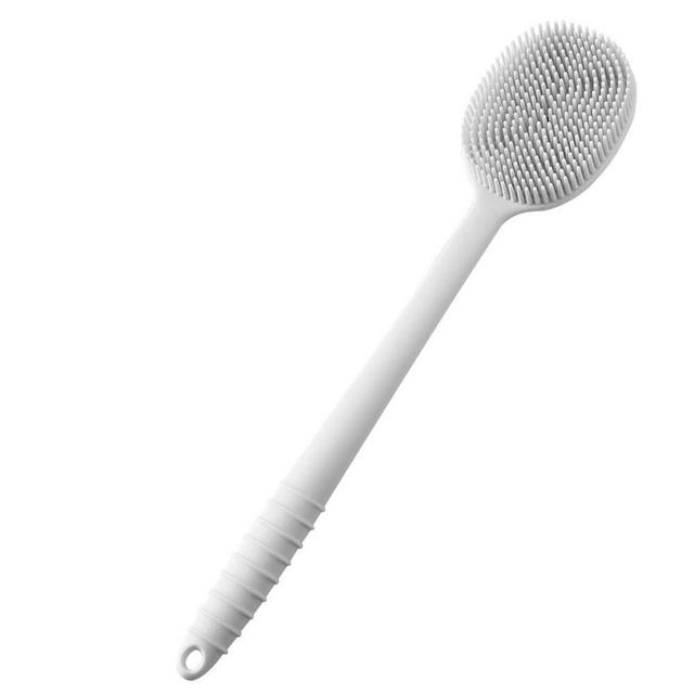 YAMYONE Ultra-Soft Silicone Back Scrubber Shower, Bath Body Brush with a Long Handle, BPA-Free, Non-Slip, White